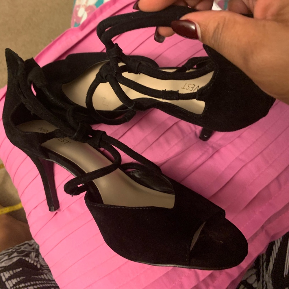 Black suede heeled sandal